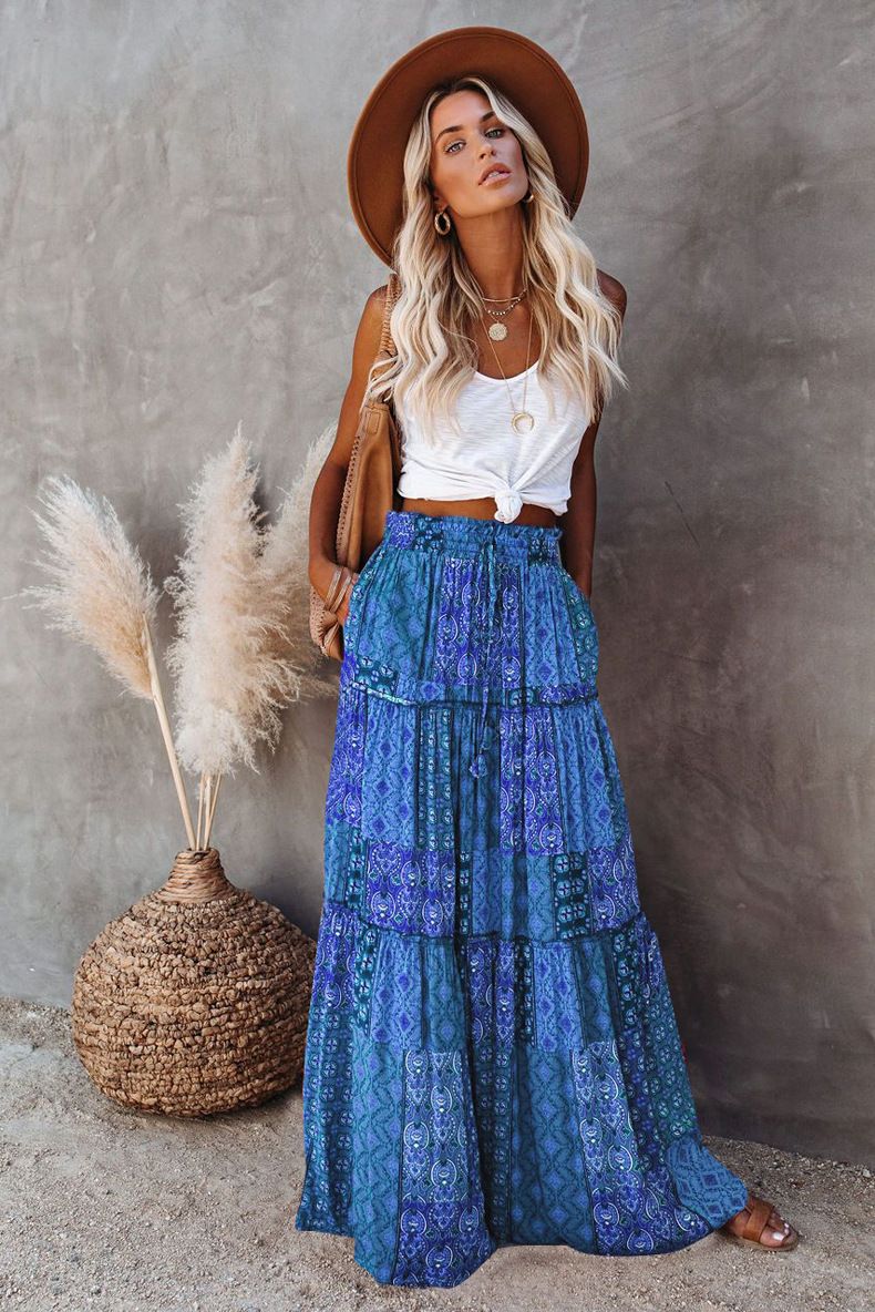 Gonna lunga a vita alta, nuova gonna casual ampia da donna_voghion.com