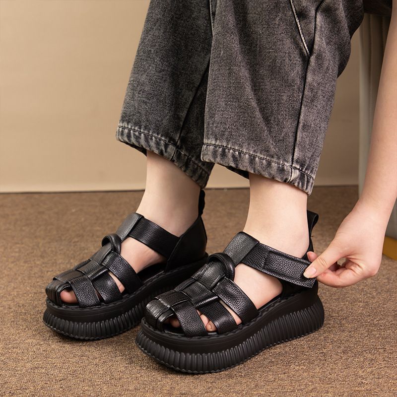 【Cambio di stagione - Sconto del 10% sul prezzo speciale】Sandali estivi leggeri con suola spessa in pelle bovina per donne minute_voghion.com