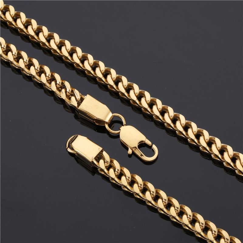 Collana da uomo in acciaio al titanio, placcata in oro, con doppia fibbia piatta, catena positiva e negativa da 6 mm._voghion.com