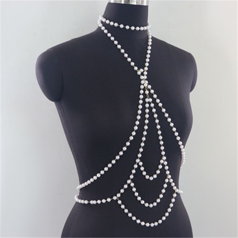 Mode prachtige meerlaagse golffranje ketting hanger hals parelketting top body ketting_voghion.com