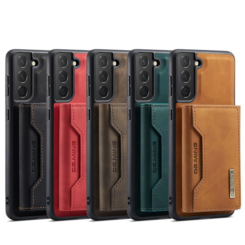 M2 Samsung S21 mágneses kártyatartós védőtok S21 Plus két az egyben hasított bőrtok S21 + telefontok_voghion.com