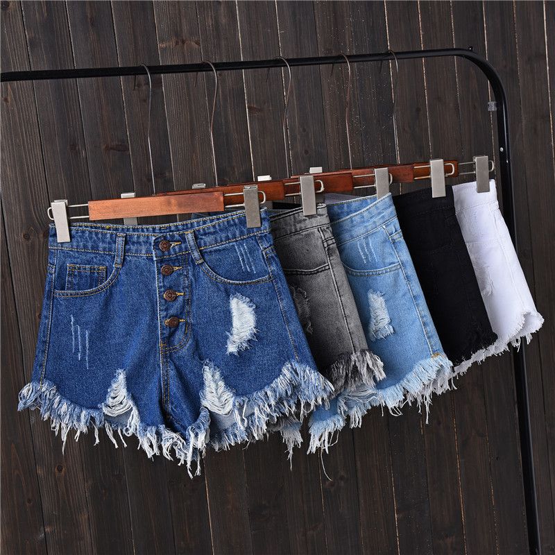 2025s 2025 Sommer-Jeansshorts mit ausgefranstem Saum für Damen, 1,68 m, Übergröße, hohe Taille, weites Bein, Hotpants, trendig_voghion.com