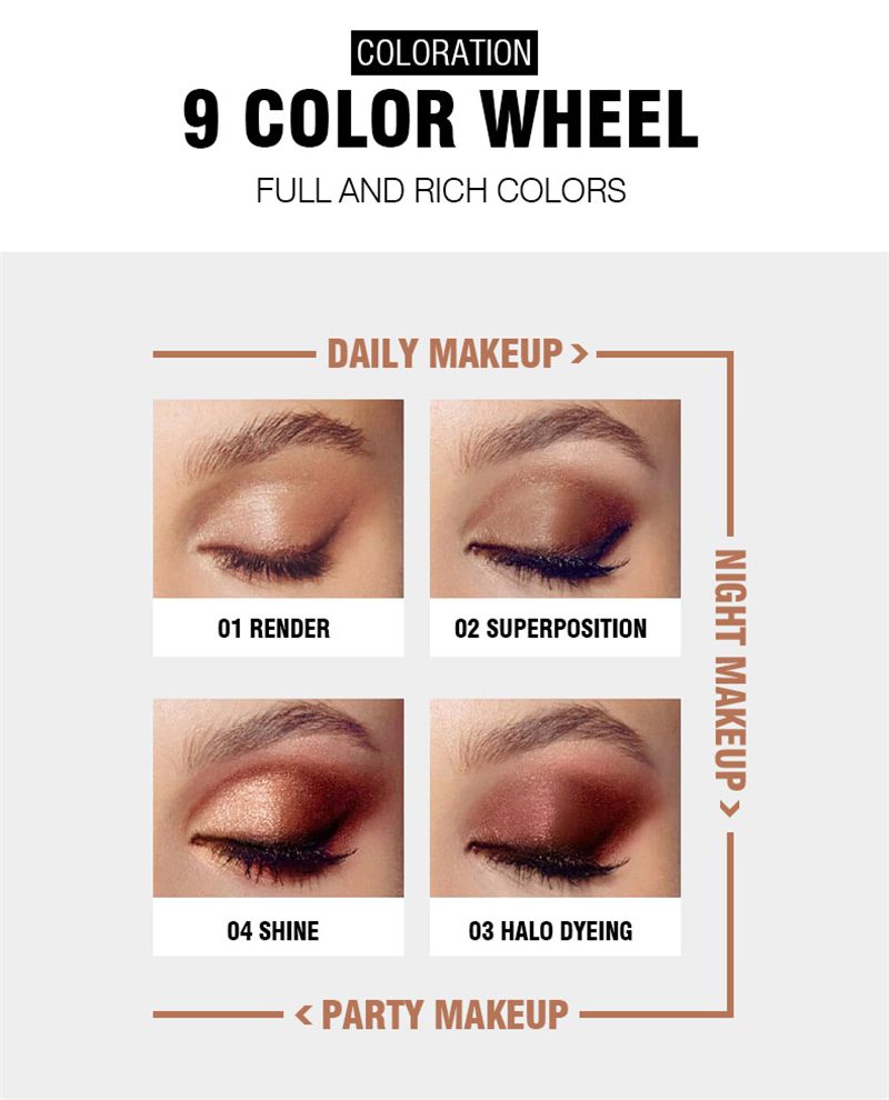 Paleta 9 kolorów Nude Eyeshadow Powder Makeup Palette Matte Shimmer Eye Pigmented Powder Make Up New Warm Earth Color Eyeshadow_voghion.com