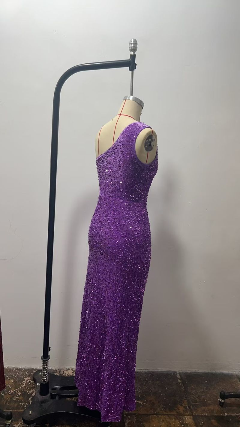 Women's Clothing Summer New Sequined Sleeveless Slit Ankle Tight Sequined Dress_voghion.com