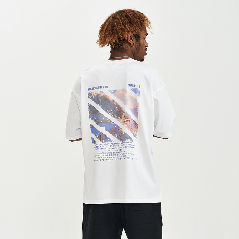 Sommer Ny Herre Kreativ Printet Kortærmet Skulderfri T-shirt_voghion.com