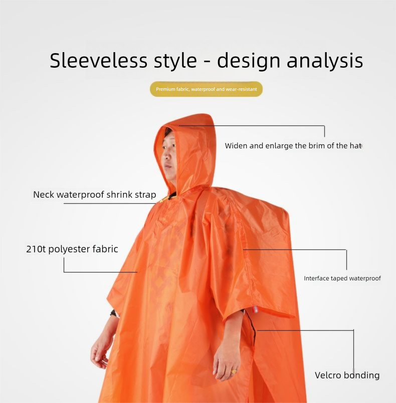 Płaszcz przeciwdeszczowy na wędrówki, podróżny, z grubej tafty poliestrowej, wielofunkcyjny, 3 w 1, ultralekki, trekkingowy_voghion.com