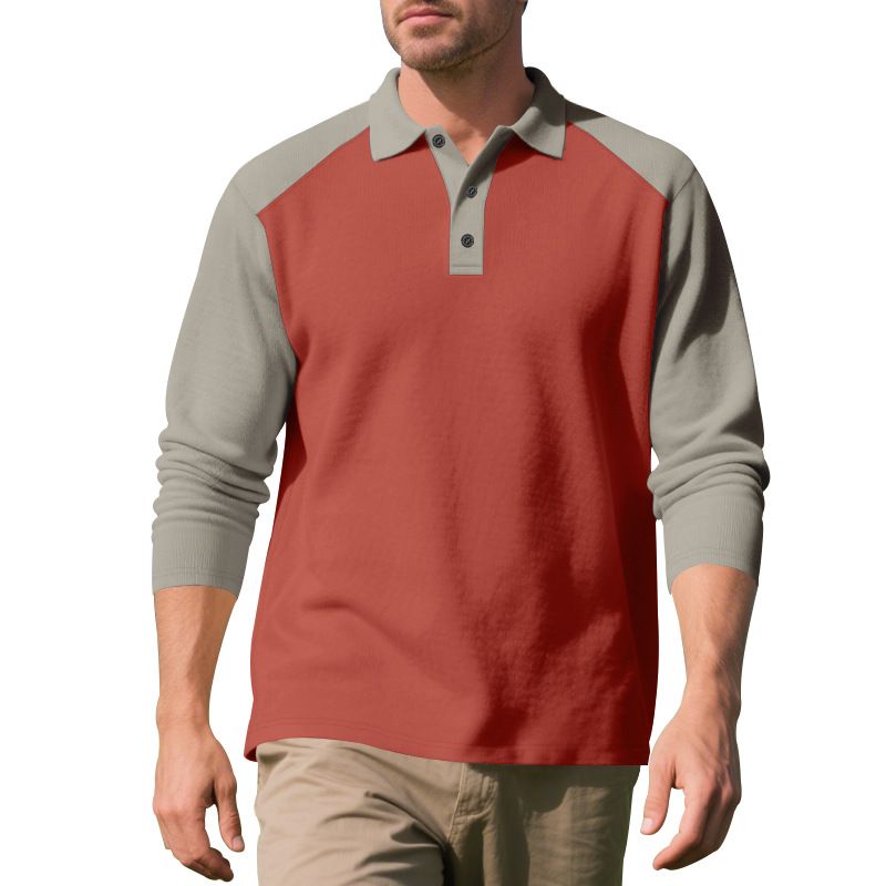 Camicia a maniche lunghe con risvolto e bottoni, casual, da golf, autunnale, da uomo, in tinta unita_voghion.com