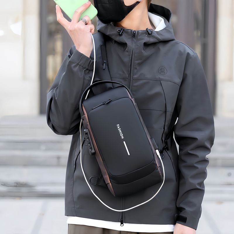 Oxford Fabric Sling Backpack With USB Charging Port, Adjustable Strap - Casual Outdoor Crossbody Bag For Hiking And Travel_voghion.com