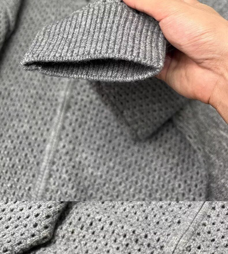 Cardigan à capuche ajouré pour le printemps et l'automne, tenue de couple, veste pull zippée, vêtements d'extérieur tricotés pour hommes, style vieilli_voghion.com