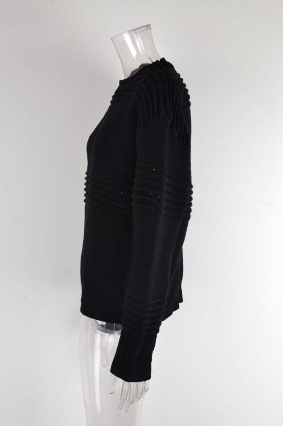 Essential Ribbed Knit Sweater – Long Sleeve Crewneck Pullover (Streetwear Minimalist, Hollow-Out Detailing, Euro-US Cross-Border Fit)_voghion.com