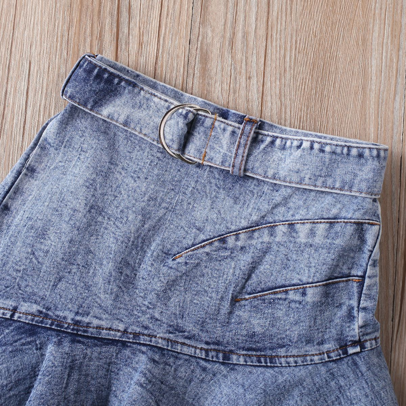 Moeder & Kinderen Kinderkleding Meisjes Effen Kleur Vest Mouwloos Top Denim Open Zak Geplooide Rok Pak_voghion.com