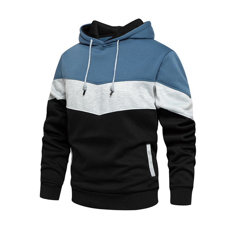 Conjunto deportivo informal de dos piezas con capucha y contraste de color para hombre_voghion.com