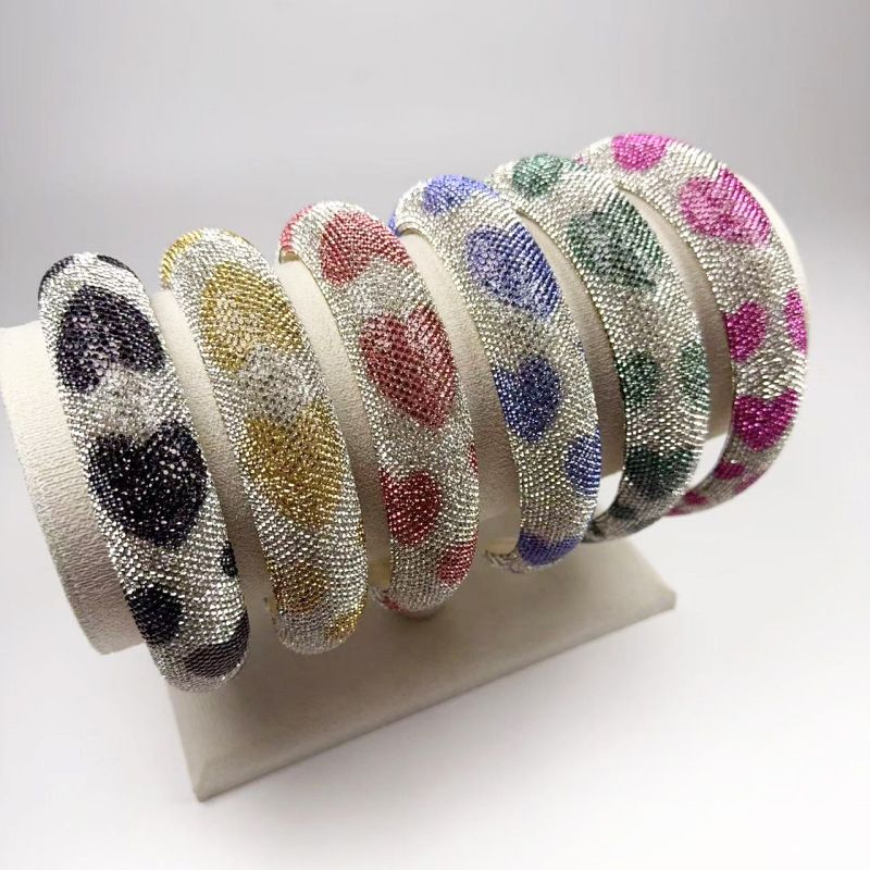 Nuovo accessorio per capelli alla moda, lucido, con fascia larga in spugna a forma di cuore, con strass colorati e di alta qualità_voghion.com
