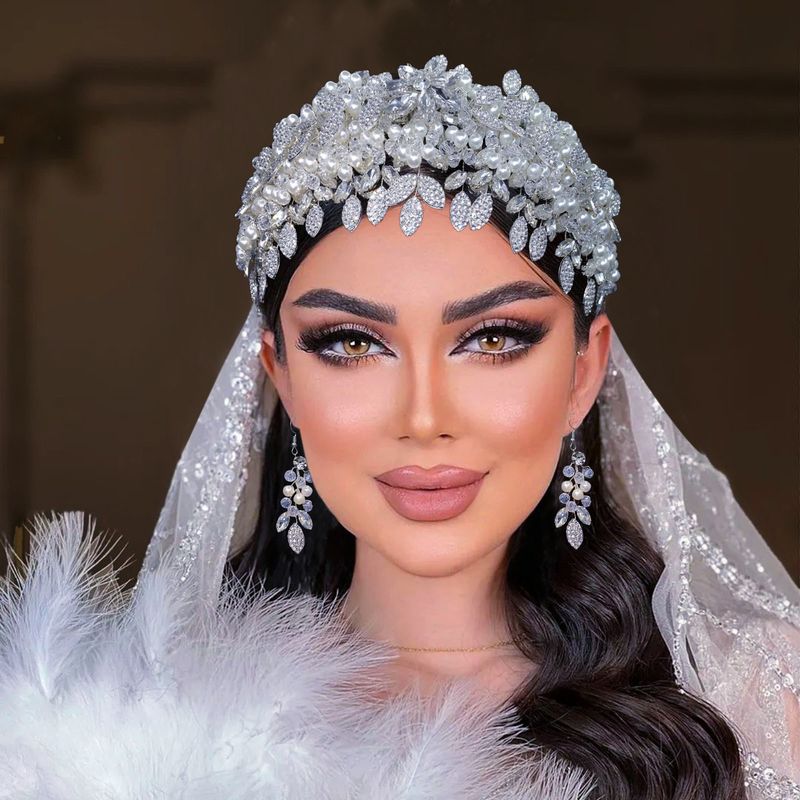 Heavy Handmade Headdress Bridal Head Band Cristal Pearl Wedding Hair Style Bentiță Accesorii pentru păr Cercei_voghion.com
