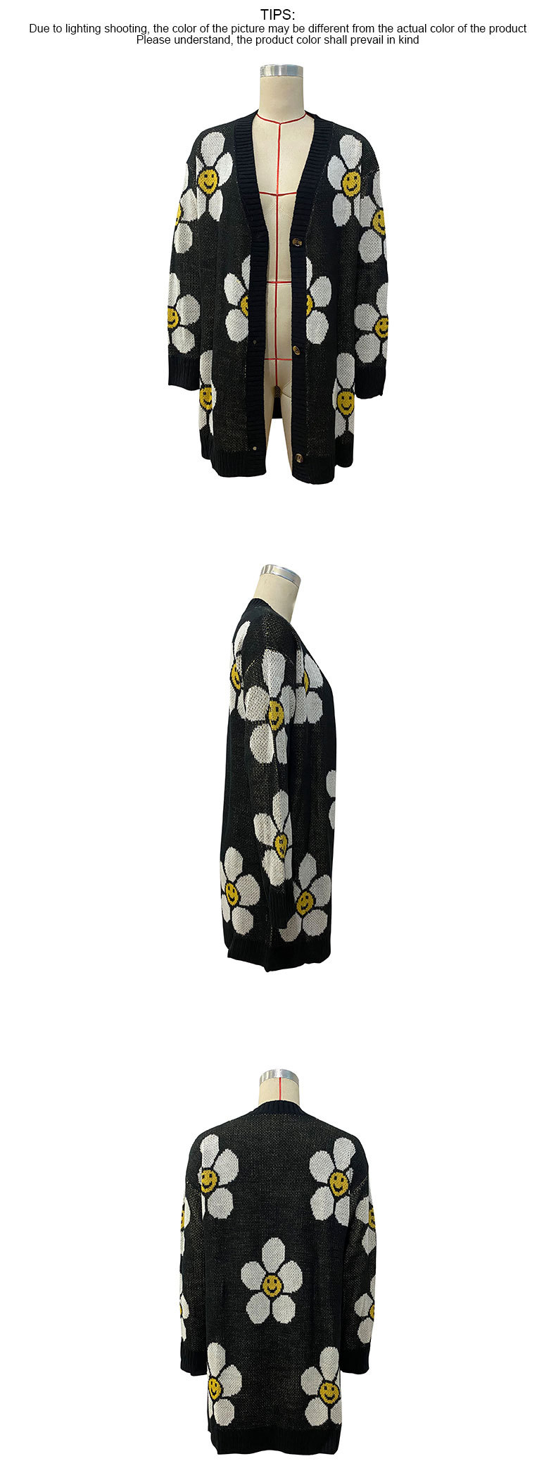 Autunno e inverno, moda popolare europea e americana, abbigliamento femminile, maglione a maniche lunghe con fiori, cardigan medio e lungo_voghion.com