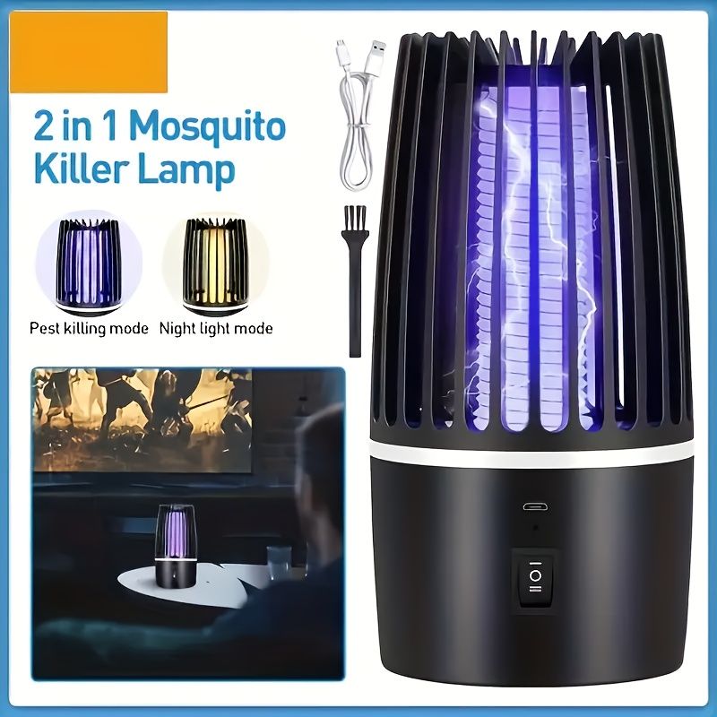 USB Electric LED Mosquito Zapper Indoor Bug Killer Lamp For Mosquito Gnat Moth Fruit Flies With Small Brush_voghion.com