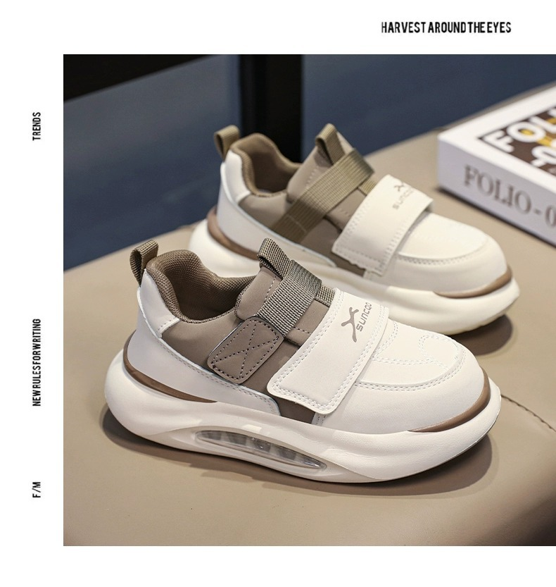 Jungenschuhe Sportschuhe 2024 Neue Frühjahrskinder Weiße Schuhe Mittlere und große Jungen Leder Laufschuhe mit weicher Sohle_voghion.com