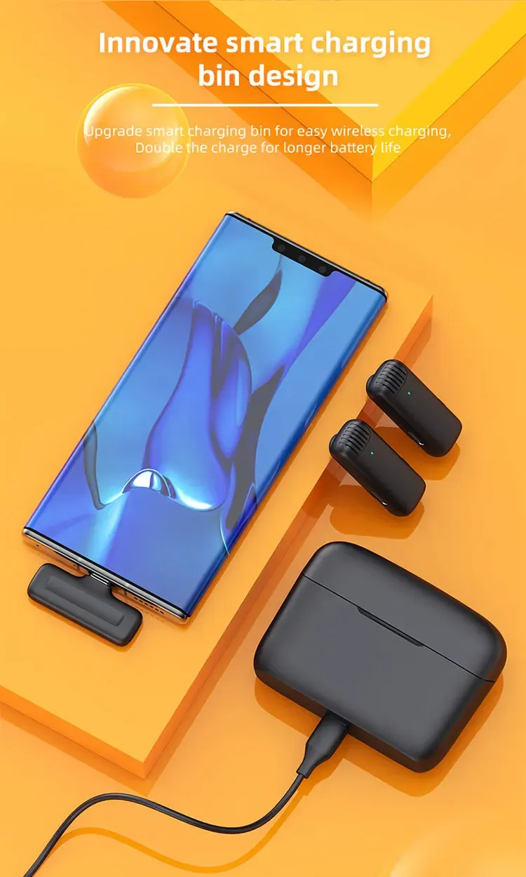 Belaidis prisegamas mikrofonas su įkrovimo dėklu, skirtas „Android“ telefonui, skirtas radijo įrašymui, triukšmo mažinimui, mini mikrofonas_voghion.com