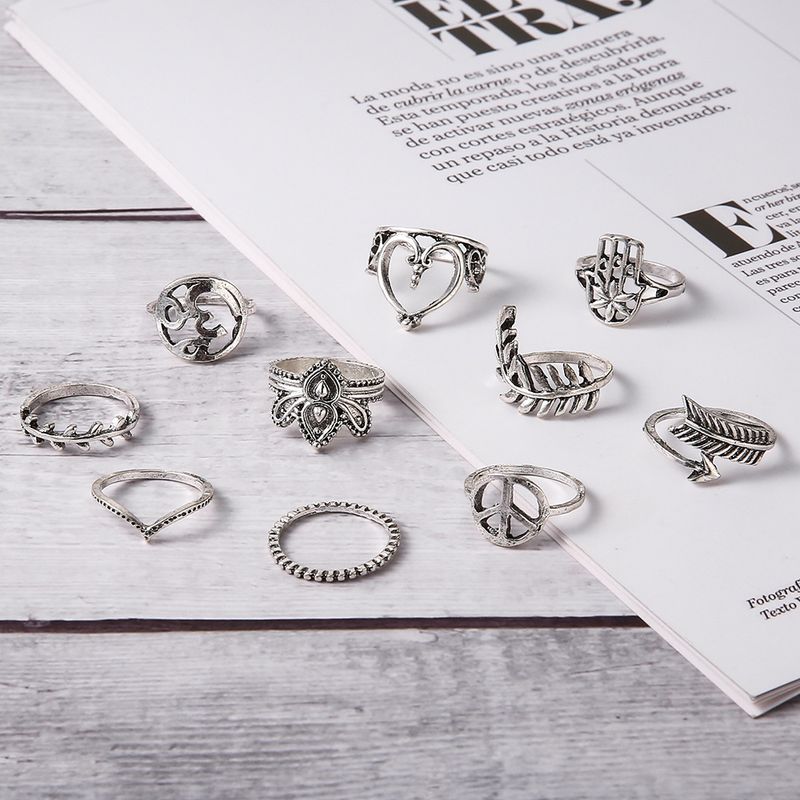 Heißer Verkauf personalisierte Kaktusringe, Blattpfeile, Palmkronen, Liebe 10 Stück Ringe_voghion.com