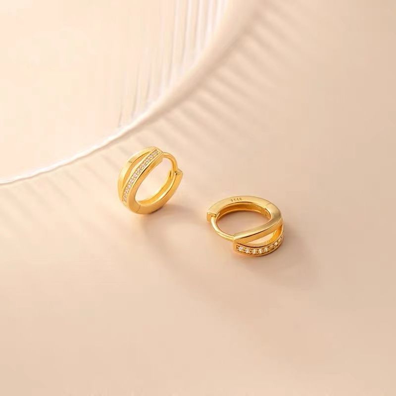 silver hollow-out double-layer diamond ear buckle women's small simple earrings niche design temperament_voghion.com