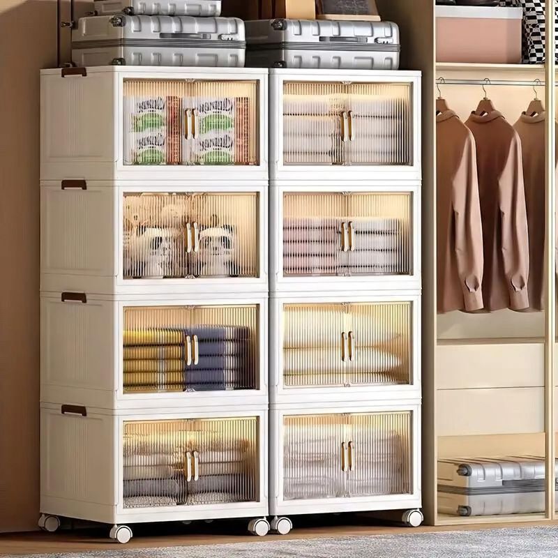 172 QT 21.6 Inch Wide Clear Door Foldable Storage Box – 3-Tier Large Capacity Organizer, Easy Access, Moving Essential, Space-Saving Foldable Design_voghion.com