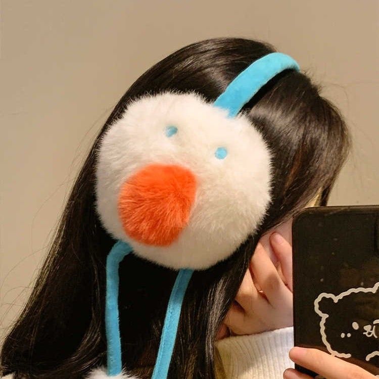 Cache-oreilles en peluche mignon bonhomme de neige pour le cyclisme automne-hiver des femmes, sacs chauds antigel, couvertures coupe-vent et résistantes au froid,_voghion.com