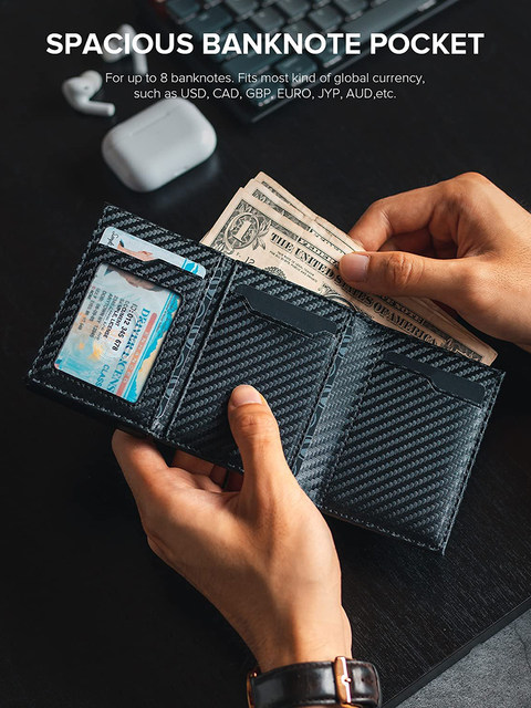 Nuevo tarjetero para hombre con bloqueo RFID, de piel de microfibra, cierre magnético, billetera emergente con ventana para identificación y bolsillo para monedas_voghion.com