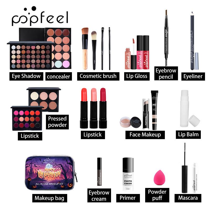 Make-upsets Nieuwe POPFEEL Make-upset Lipgloss Oogschaduw Blush Contourset Halloween Kerstmis_voghion.com