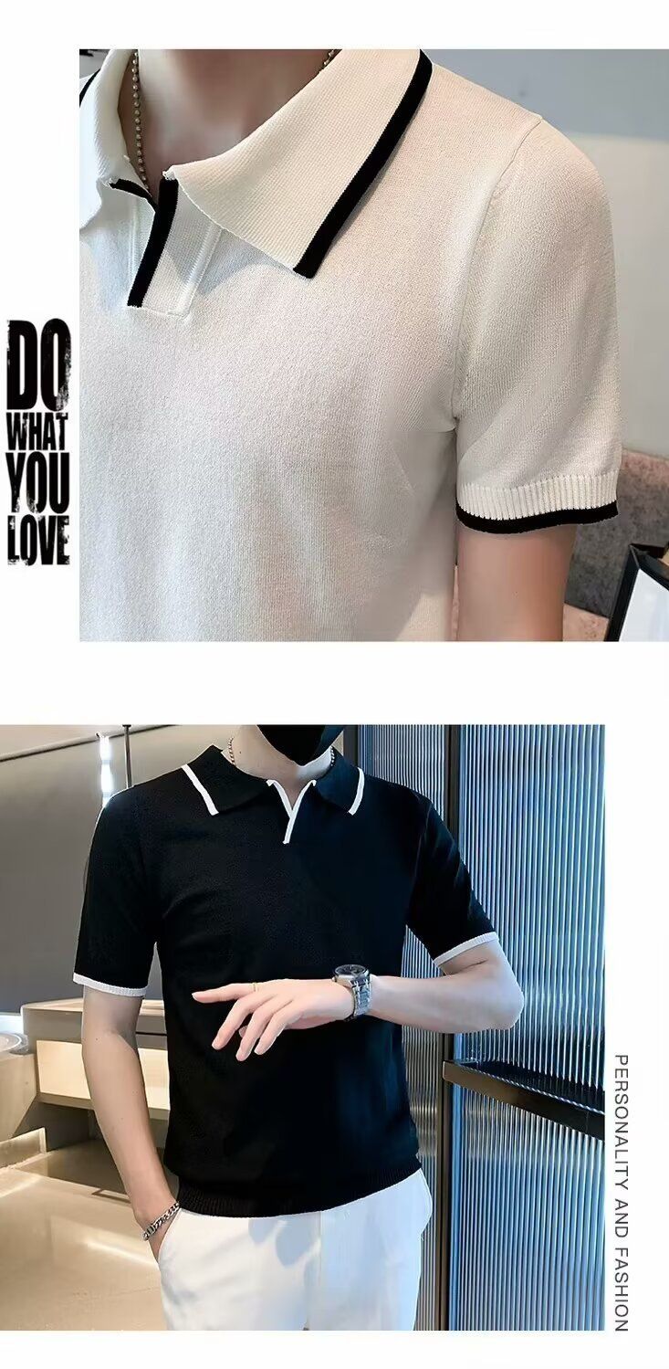 Trendiges Slim-Fit-Poloshirt für Herren – koreanisch inspiriertes Streifendesign (atmungsaktives Milchseidengewebe, Größen M-3XL, hohe Farbechtheit)_voghion.com