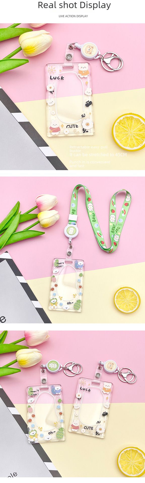 ins Cute Cartoon Simple Transparent Card Set Campus Bus Meal Card Factory Brand Permis de muncă Husă de protecție Hard Shell Brand_voghion.com