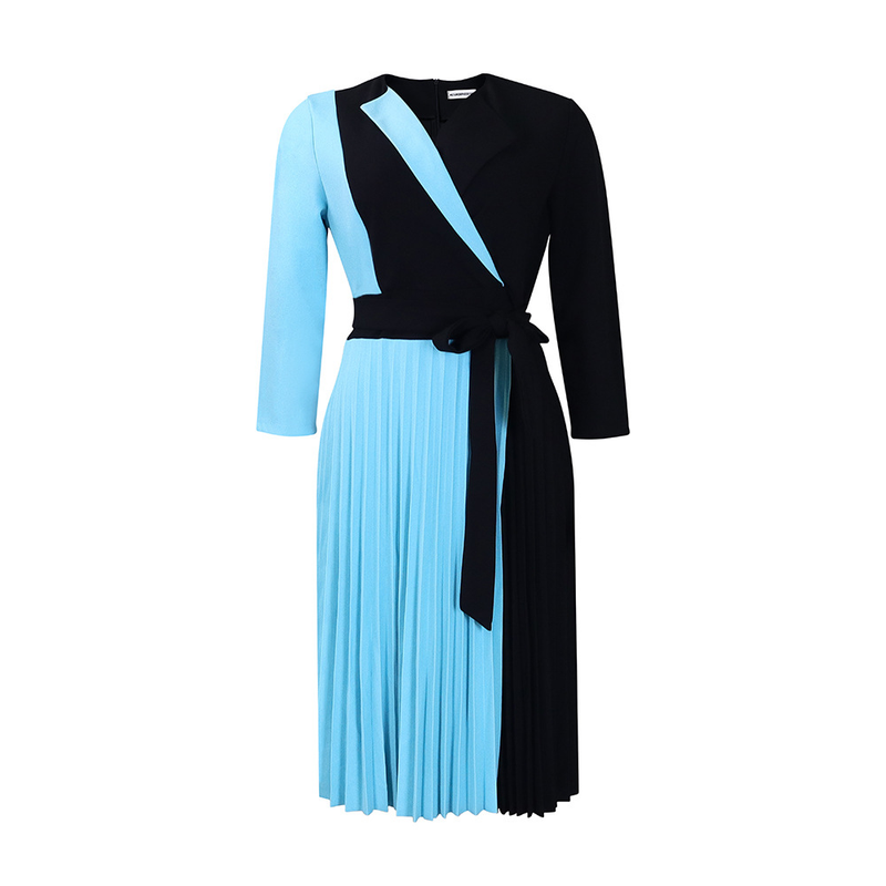 Women's fashion temperament color matching strap pleated skirt elegant_voghion.com