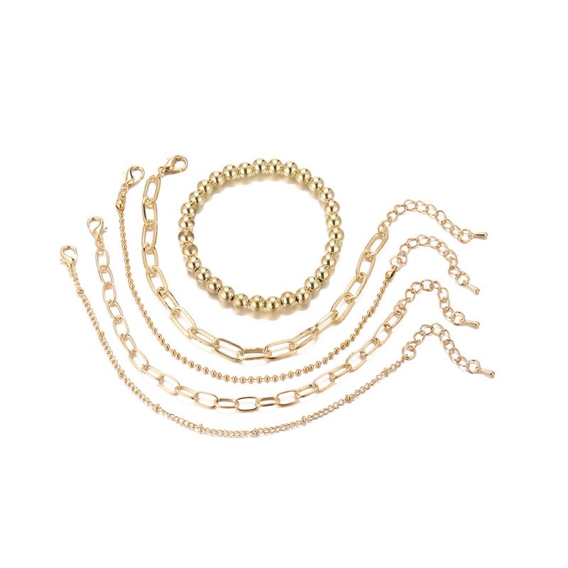 New Handicrafts Fashionable And Minimalist Size Ball Gold 5-piece Set Bracelet_voghion.com