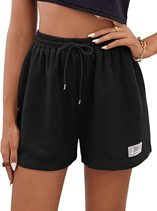 Abbigliamento da donna Pantaloncini larghi casual legati in maglia sportiva in tinta unita_voghion.com