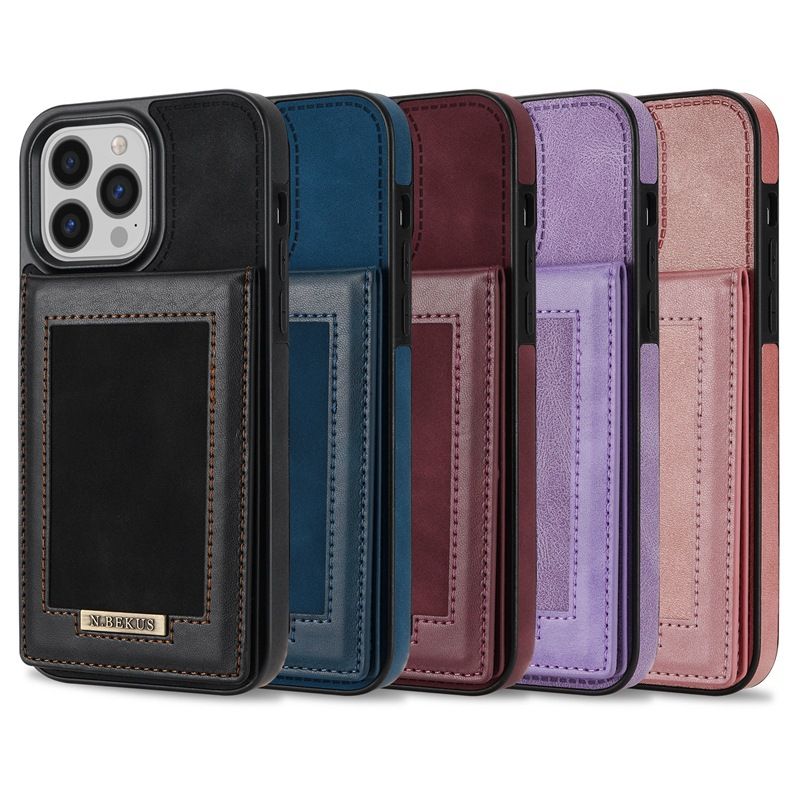 Convient à l'iPhone 15 ProMax avec étui de protection en cuir adhésif face supérieure et inférieure 14 cartes S23,_voghion.com
