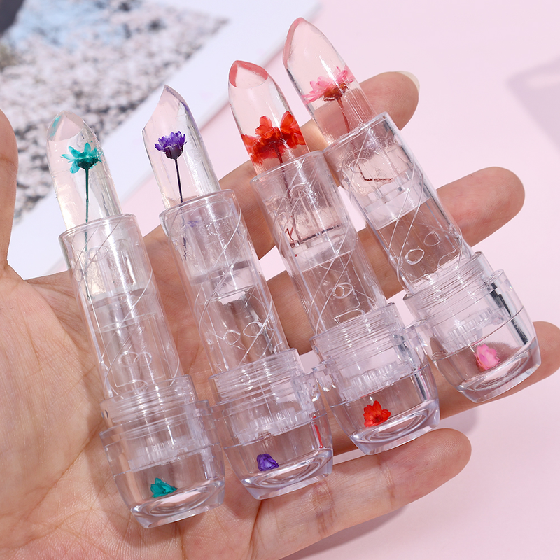 Jelly Flower Crystal Lip Balm Leppestift Temperaturfargeendrende Leppepomade Gloss Transparent Langvarig Stift_voghion.com