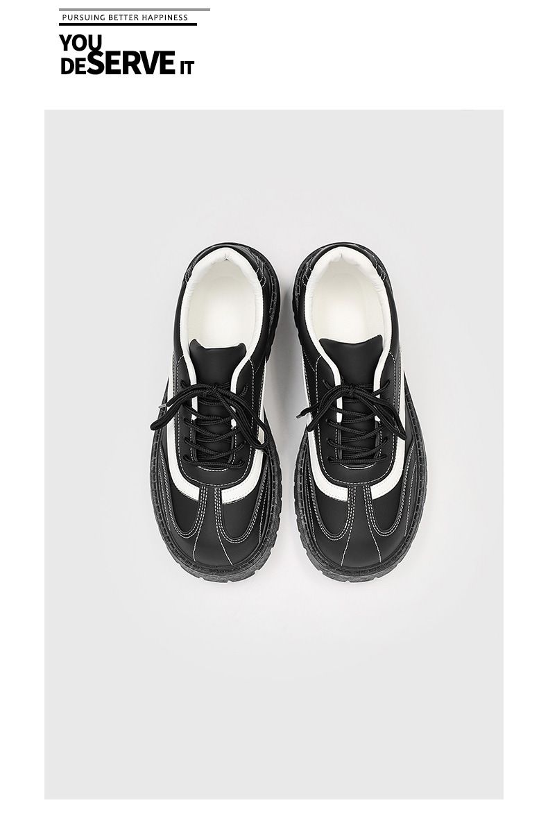Men's Black Casual Derby Shoes With Round Toe & Thick Sole For Height Increase – Stylish & Comfortable Low-Top Shoes_voghion.com