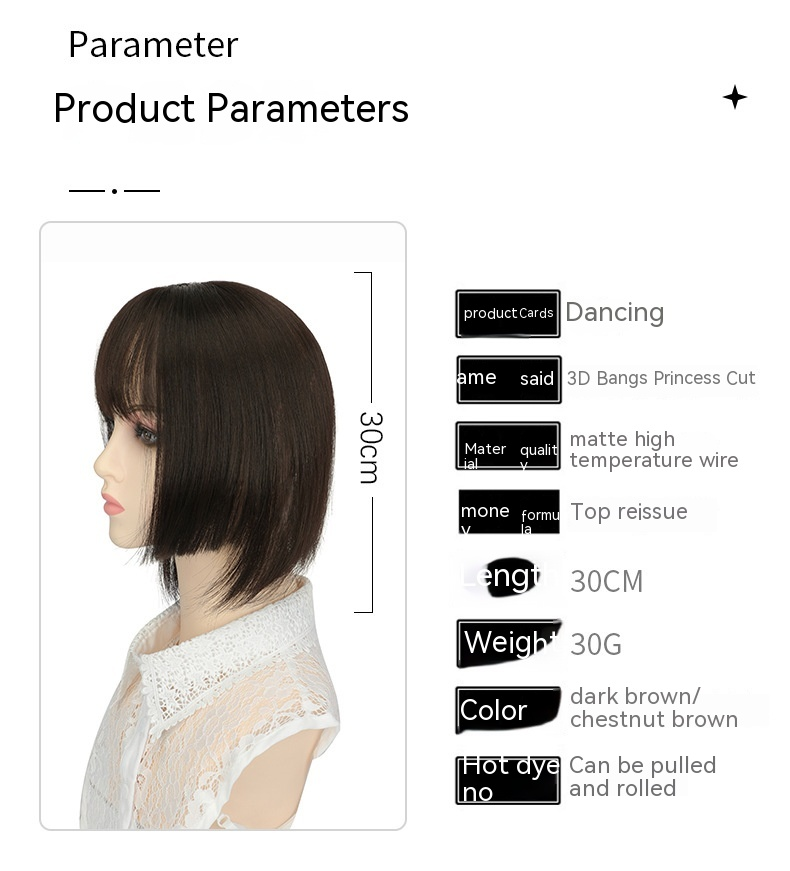 La parrucca 3D Bangs è alla moda, naturale e realistica. Acconciatura da principessa con taglio principessa intrecciata a mano, capelli bianchi coprenti e parrucca patchwork superiore_voghion.com
