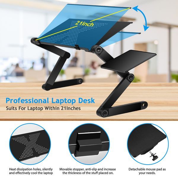 Foldable Laptop Table Bed Notebook Desk With Mouse Board Aluminum Alloy Breakfast Snacking Tray For Home Office Travel Use_voghion.com