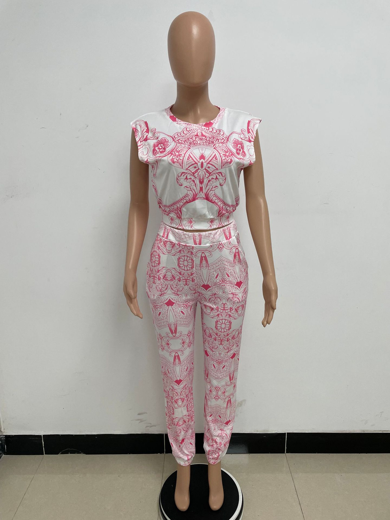Ensemble deux pièces imprimé sans manches pour femmes, bretelles de station indépendantes, petit costume décontracté à parfum _voghion.com