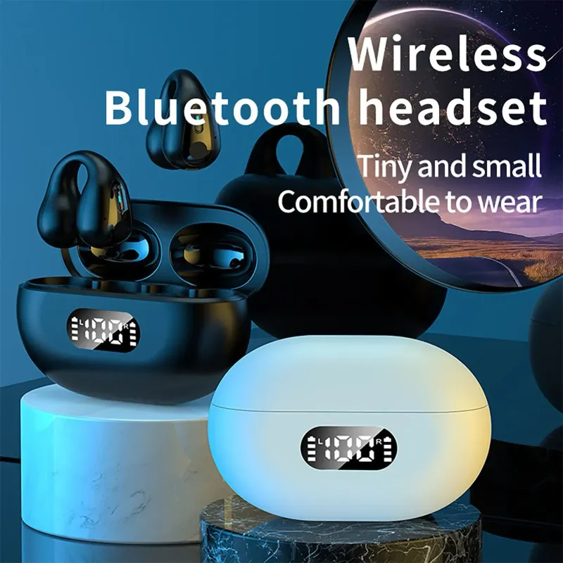 Nuove cuffie wireless TWS Q80 Bluetooth 5.3 Auricolari a conduzione ossea Design con clip auricolare Controllo touch Auricolari LED Sport_voghion.com