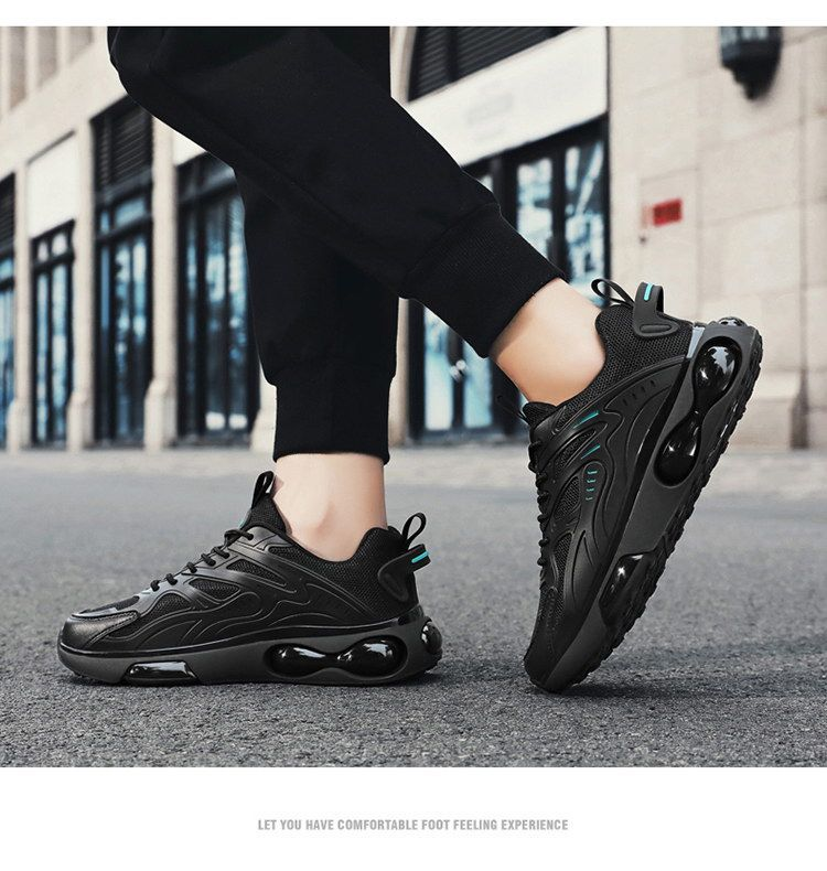 Chaussures de sport à coussin d'air pour hommes, basses à lacets, noires, Mamba, en maille, semelle épaisse, pour papa, nouvelle collection 2024_voghion.com