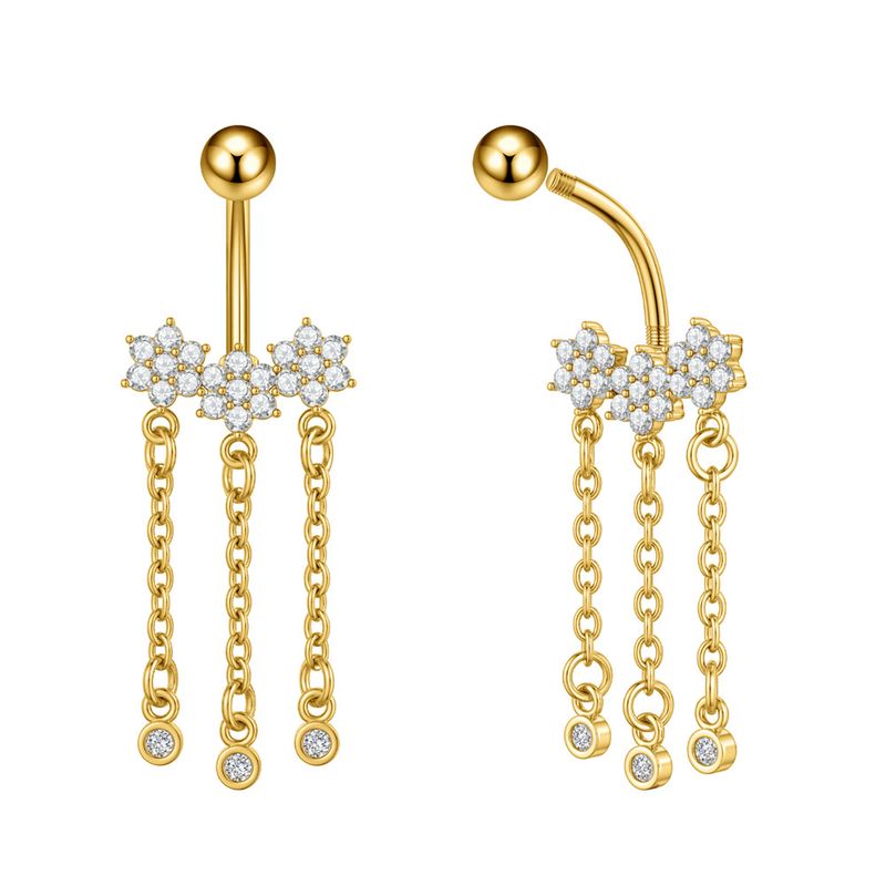 Piercing per ombelico da donna in acciaio inossidabile con zircone, catena a farfalla, occhio di cavallo, fiore a cinque foglie, fibbia per ombelico_voghion.com