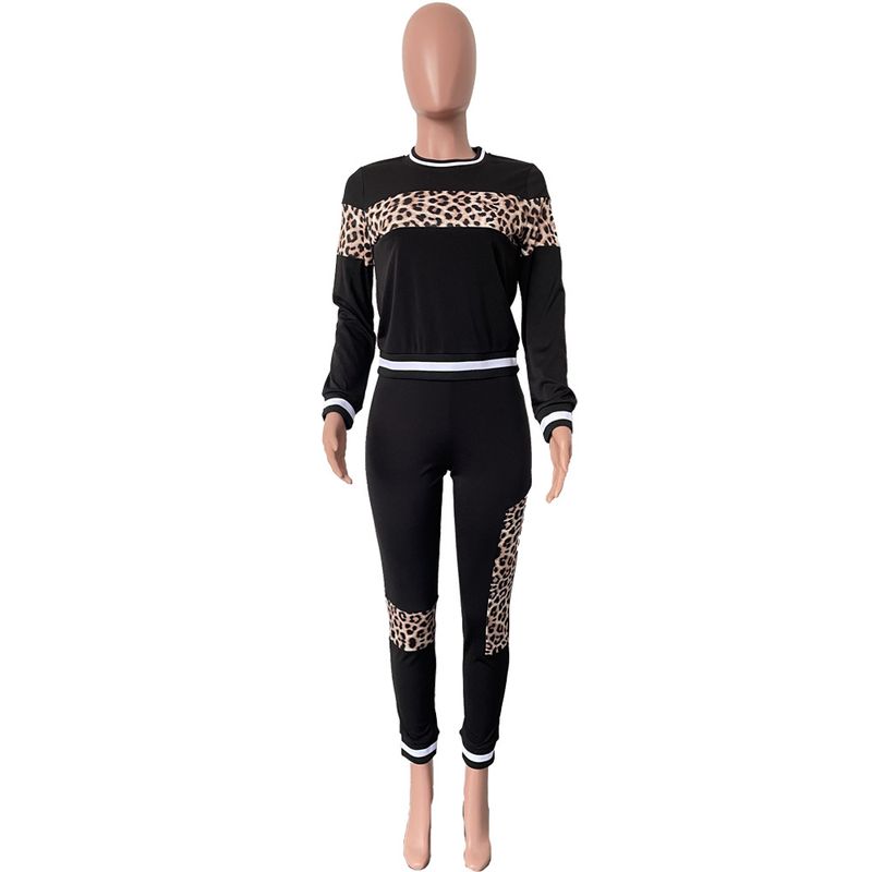 Costume pantalon imprimé léopard pour femmes, ensemble deux pièces à manches longues, mode européenne et américaine_voghion.com