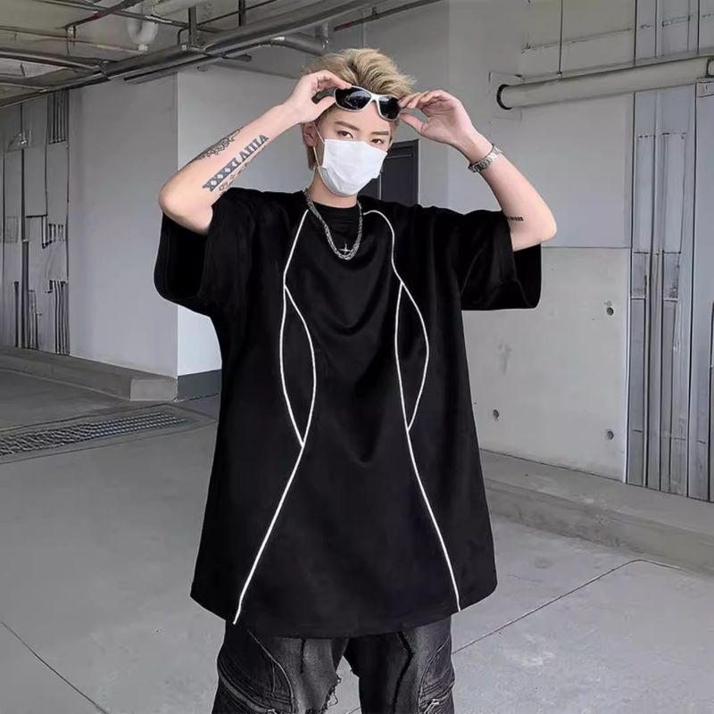 Unbeatable Quality Hairtylit Wearing 400gt Trendy Brand Uede Reflective Hort Leeved Men' Ummer Couple Tyle With 5 And A Half_voghion.com