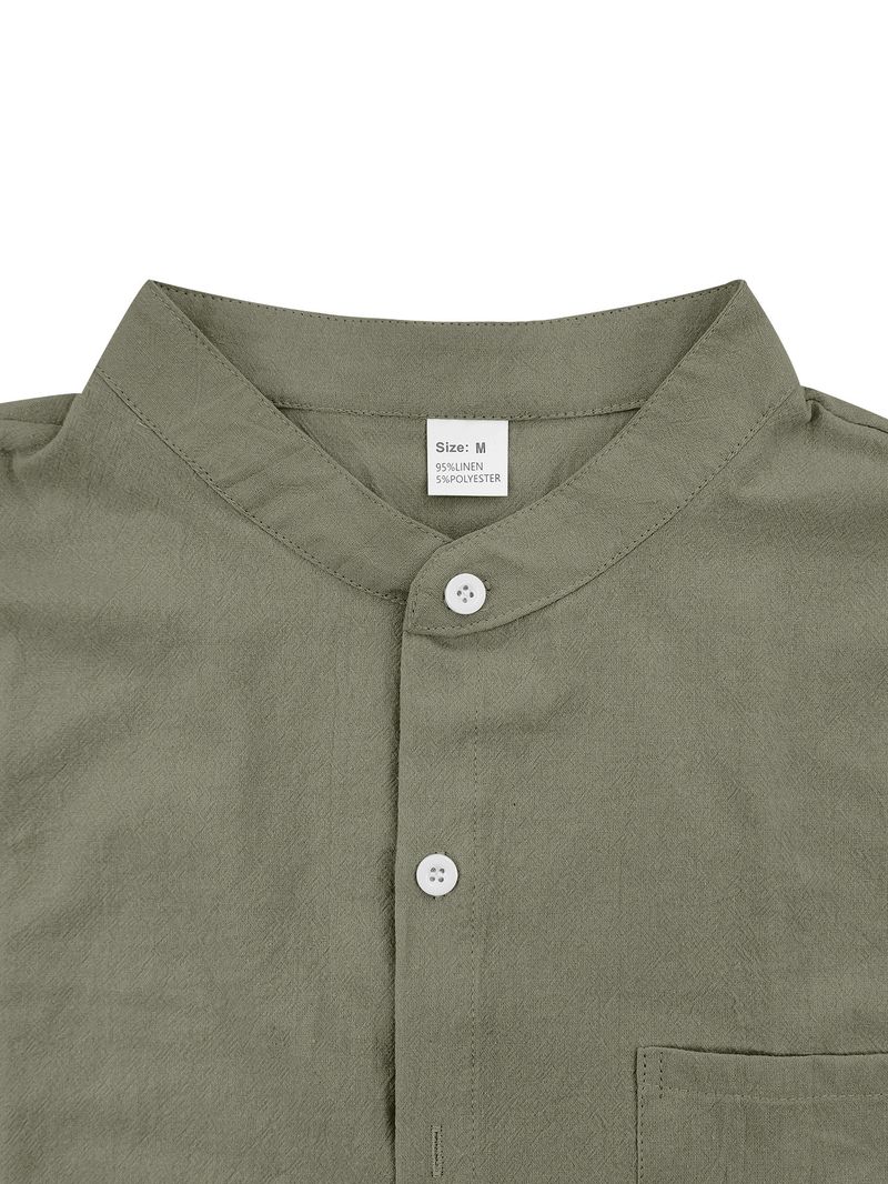 Camicia da uomo in lino a maniche corte con bottoni - Camicia casual estiva traspirante con taschino sul petto, comoda ed elegante per l'uso quotidiano_voghion.com