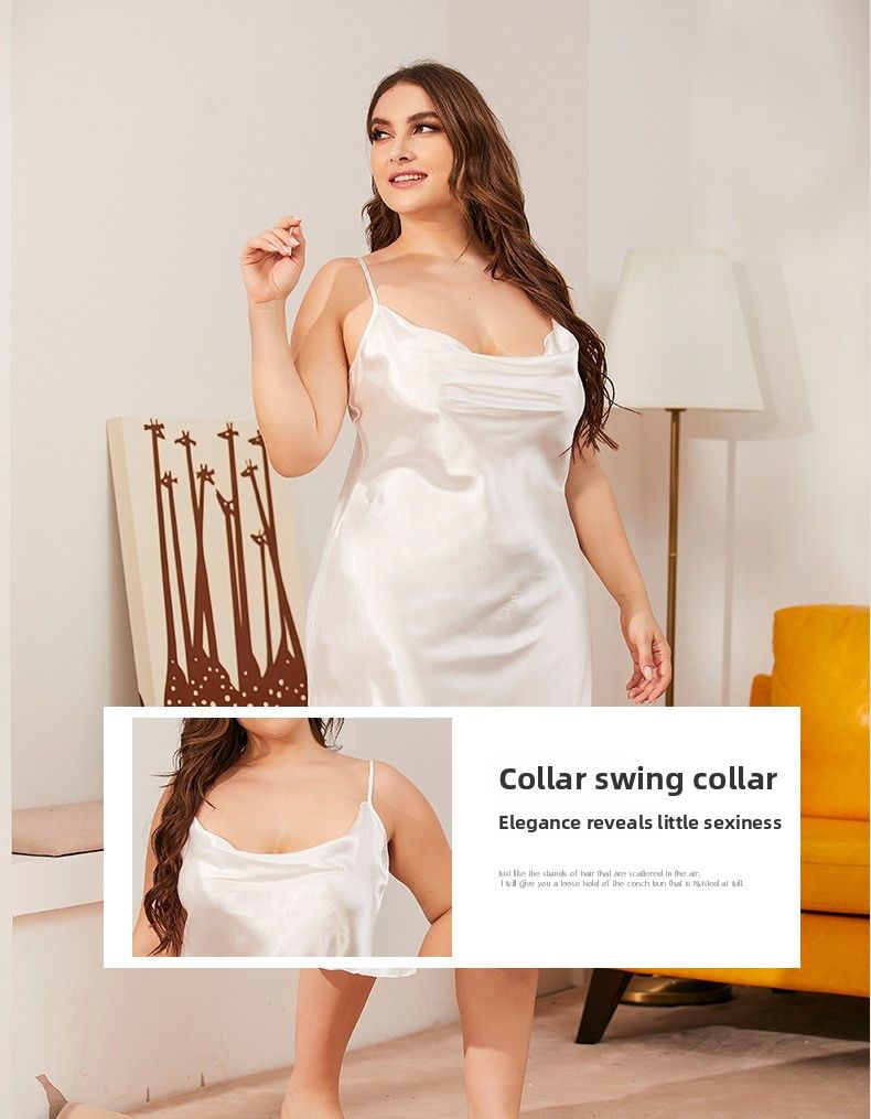 Atemberaubend bequem: Einteiliges Nachthemd aus Eisseide in Übergröße – Sommer-Loungewear mit schwingendem Kragen und Hosenträgern_voghion.com