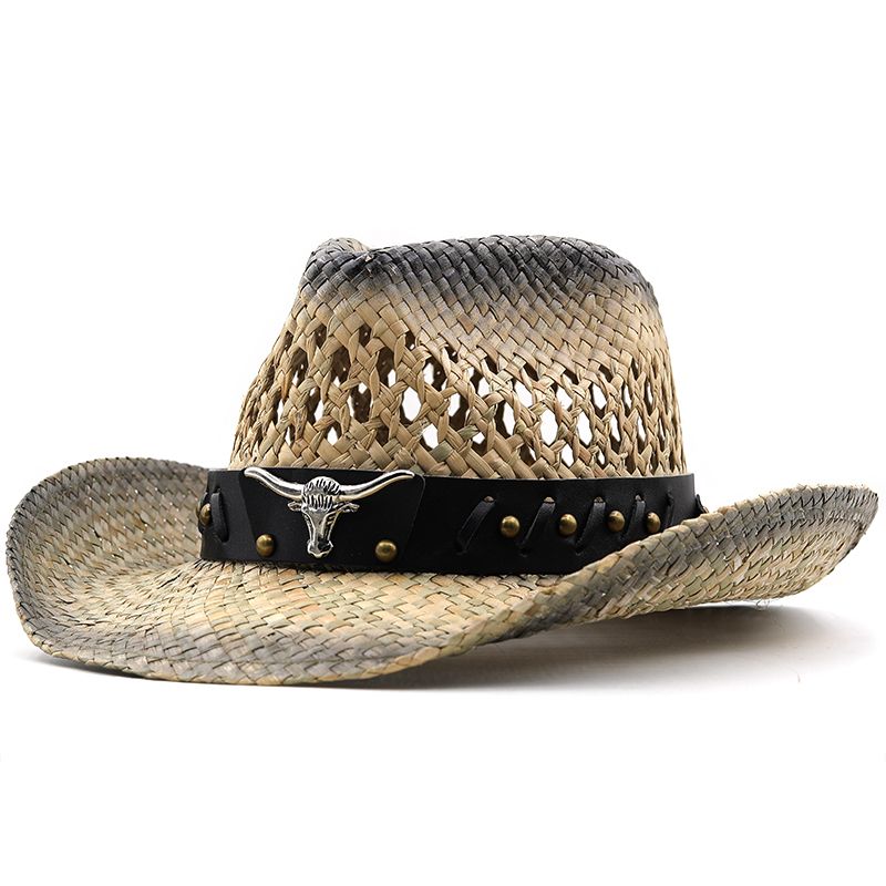 Μόδα κούφιο ψάθινο καπέλα καουμπόη Western Beach Felt Sunhats Party Καπέλο για άντρες γυναίκες 3χρωμα ψάθινο καπέλο καλοκαιρινής τζαζ_voghion.com