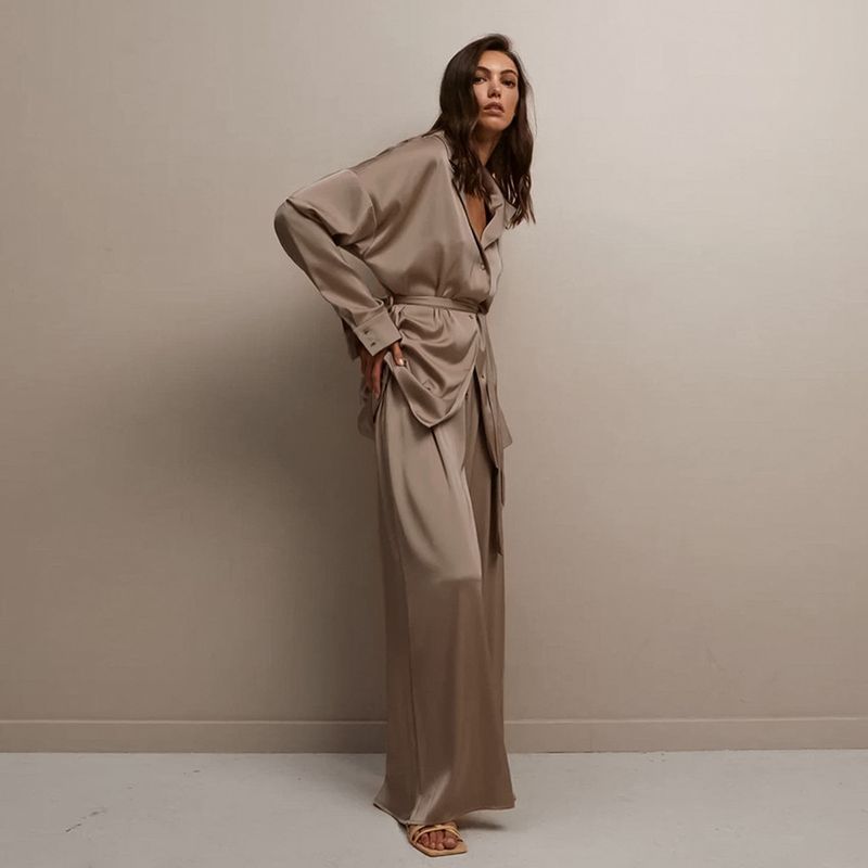 Abbigliamento donna camicia da notte pantaloni larghi e comodi seta casual signore casa vestiti abito francese_voghion.com