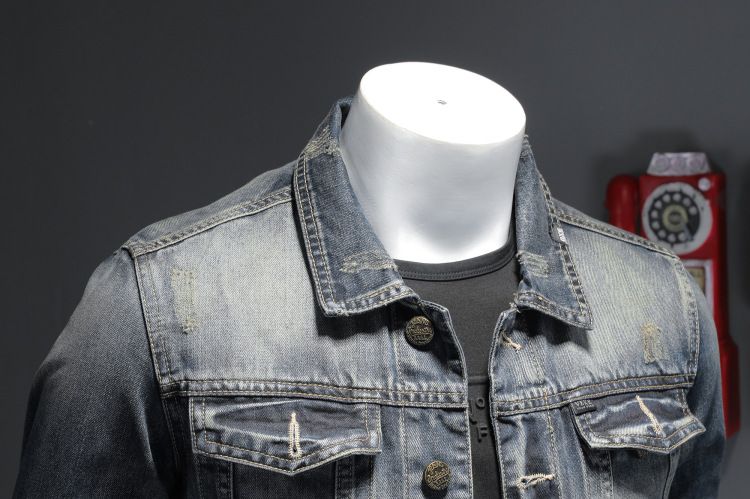 Herrenbekleidung Stilvolle und einfache Retro Slim Jeansjacke Herrenjacke Jeansmantel_voghion.com