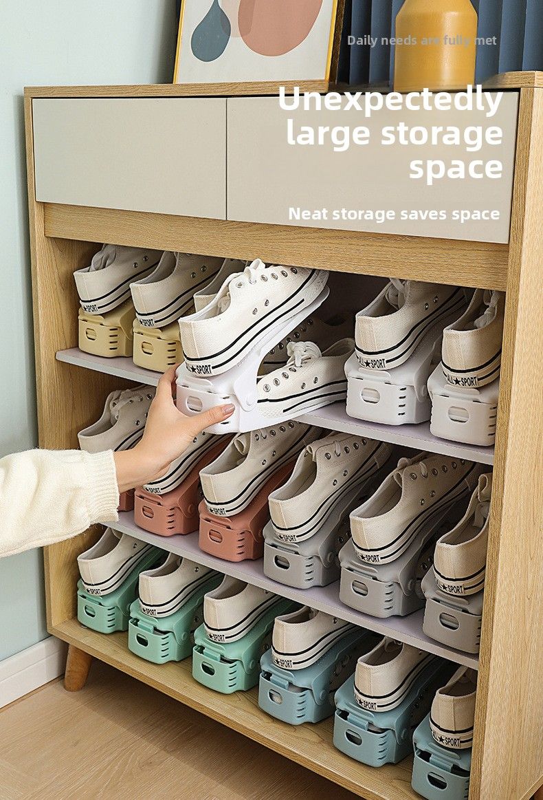 Adjustable Cabinet Storage Artifact Plastic Double-layer Rack Simple Household Integrated Shoe Holder Foldable_voghion.com